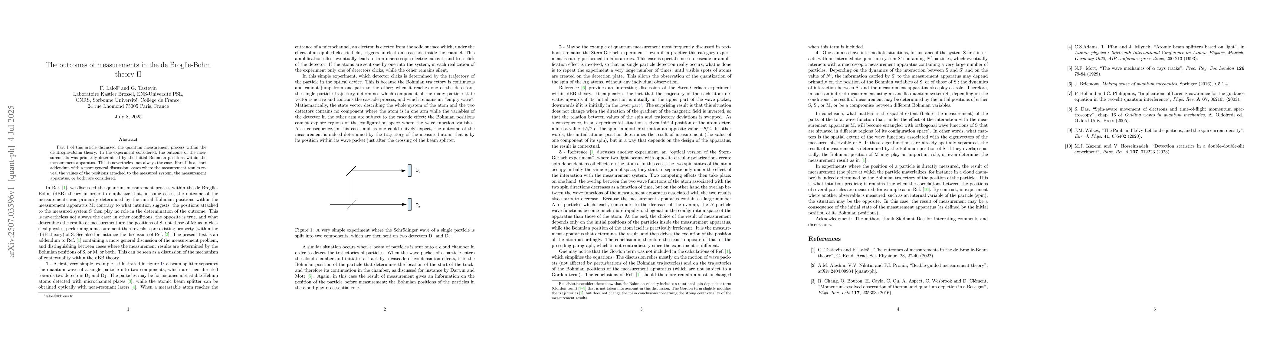 Thumbnail for The outcomes of measurements in the de Broglie-Bohm theory-II