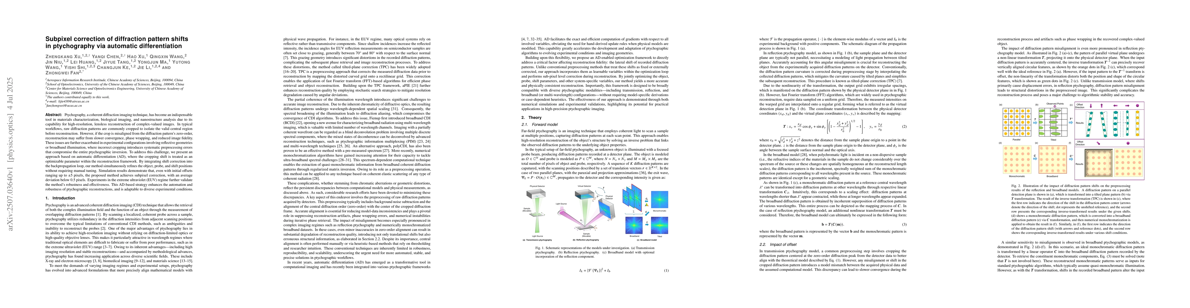 Thumbnail for Subpixel correction of diffraction pattern shifts in ptychography via
  automatic differentiation
