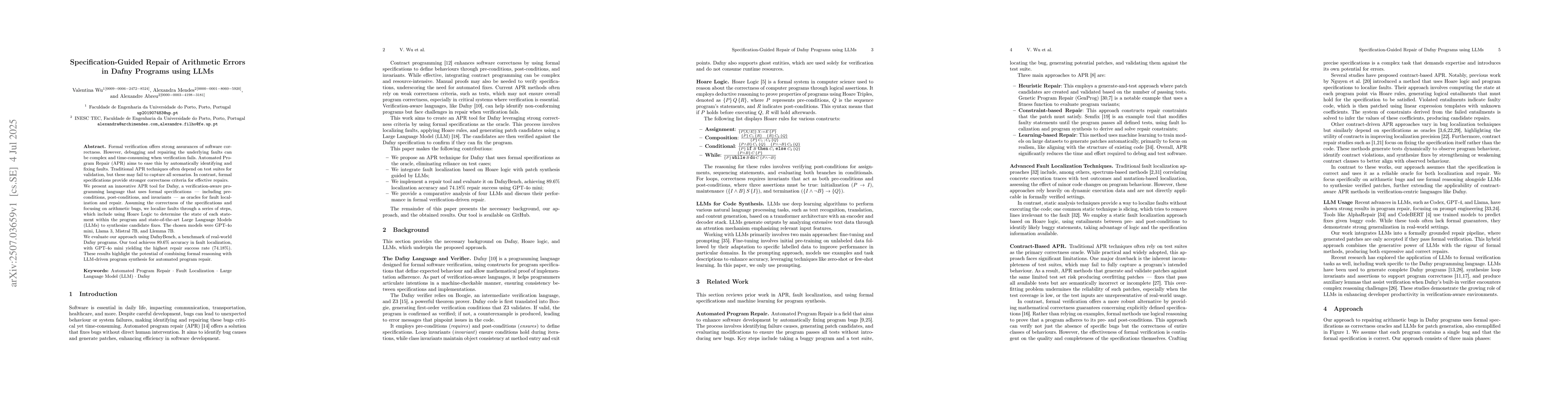 Thumbnail for Specification-Guided Repair of Arithmetic Errors in Dafny Programs using
  LLMs
