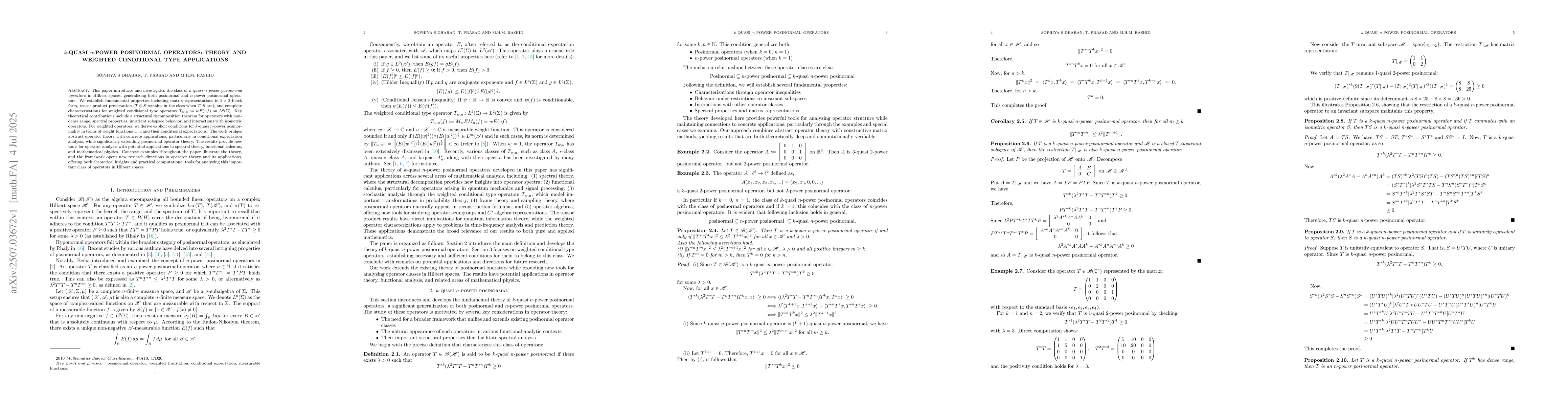 Thumbnail for $k$-Quasi $n$-Power Posinormal Operators: Theory and Weighted
  Conditional Type Applications