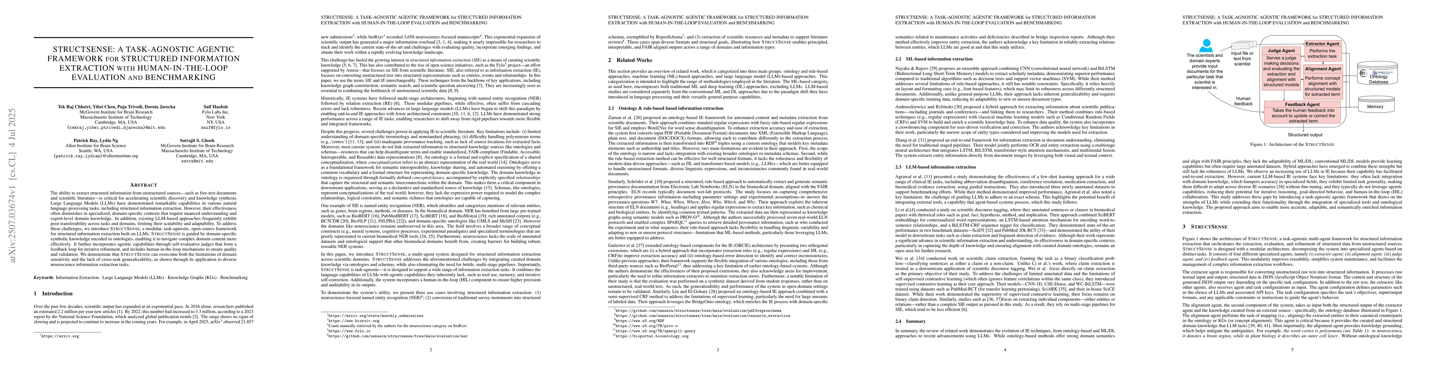 Thumbnail for STRUCTSENSE: A Task-Agnostic Agentic Framework for Structured
  Information Extraction with Human-In-The-Loop Evaluation and Benchmarking