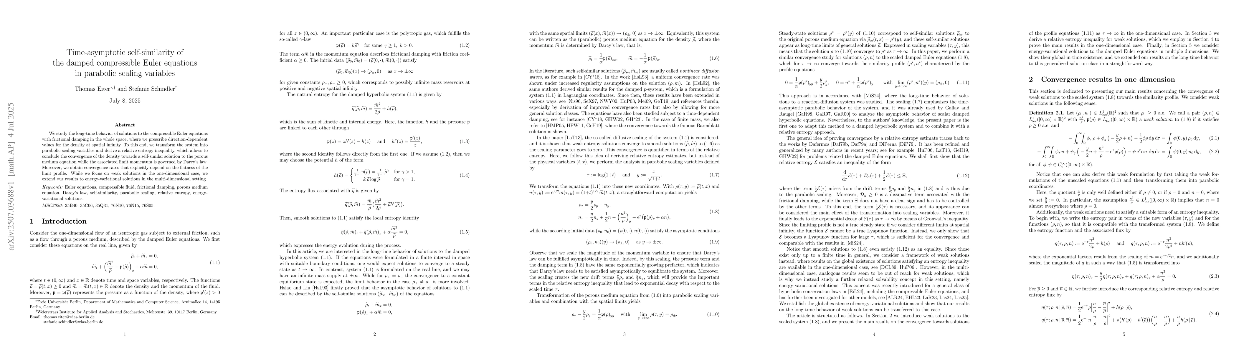 Thumbnail for Time-asymptotic self-similarity of the damped compressible Euler
  equations in parabolic scaling variables