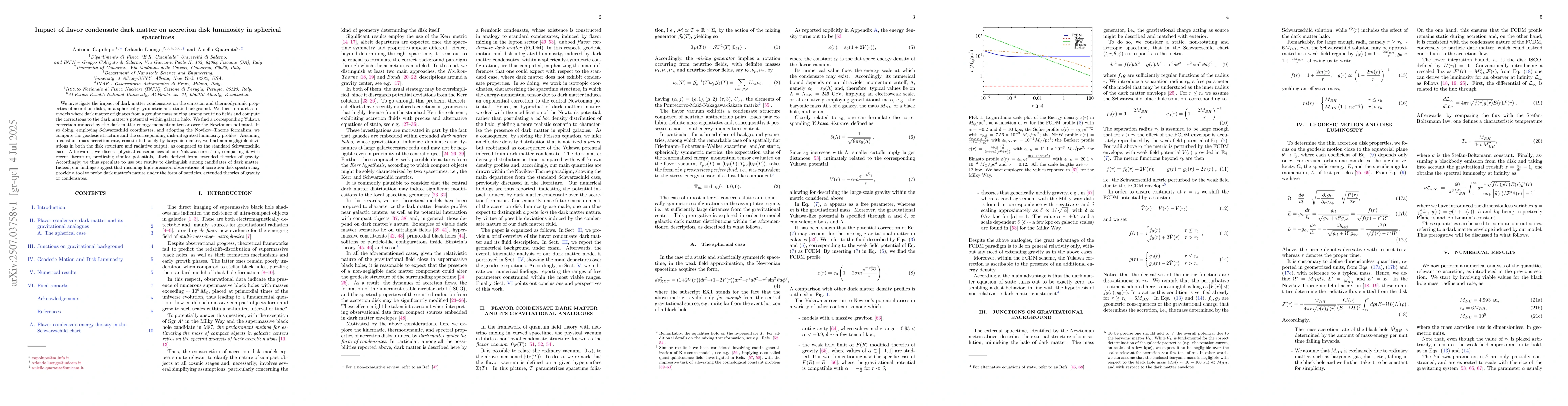 Thumbnail for Impact of flavor condensate dark matter on accretion disk luminosity in
  spherical spacetimes