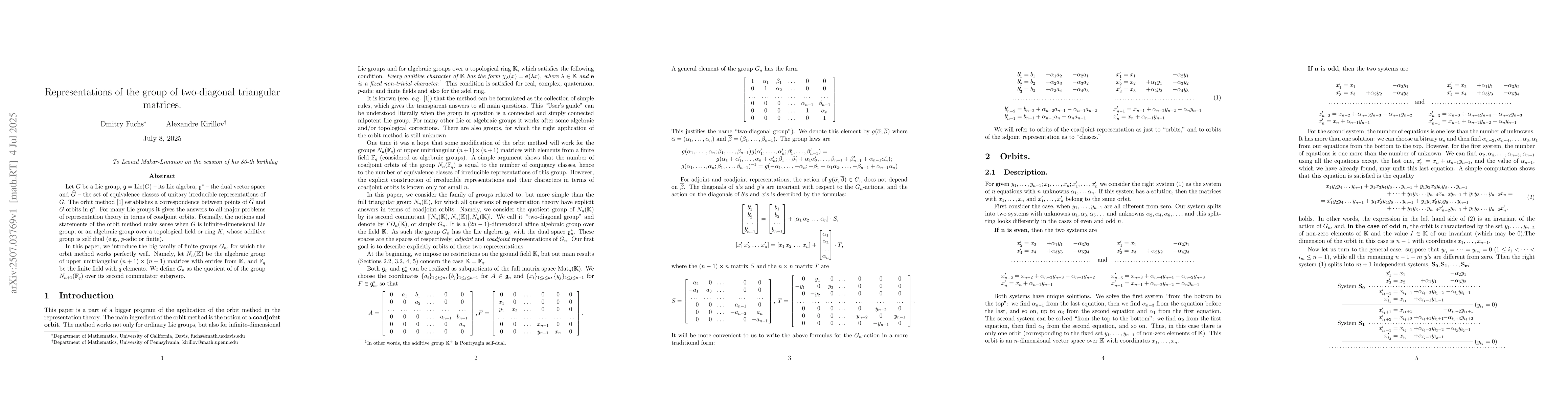Thumbnail for Representations of the group of two-diagonal triangular matrices