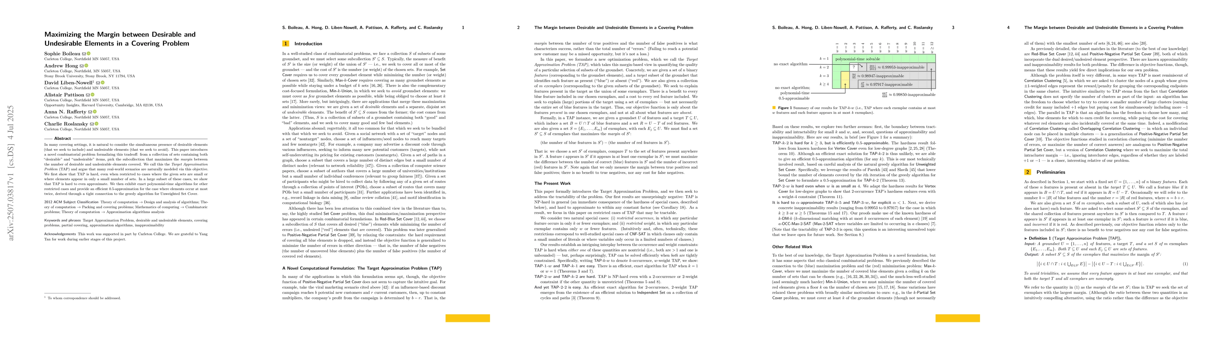 Thumbnail for Maximizing the Margin between Desirable and Undesirable Elements in a
  Covering Problem
