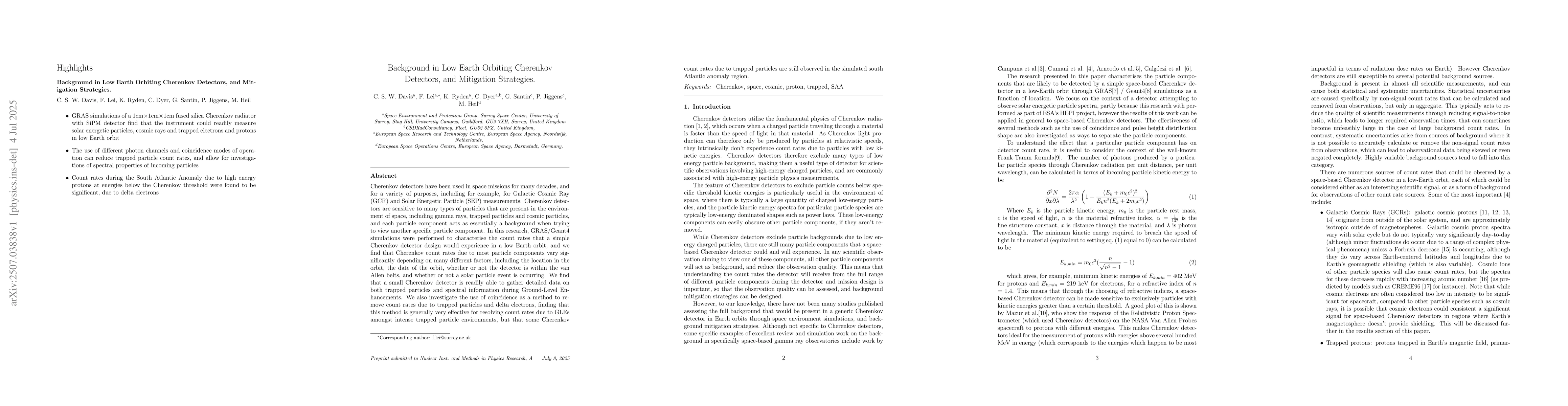 Thumbnail for Background in Low Earth Orbiting Cherenkov Detectors, and Mitigation
  Strategies