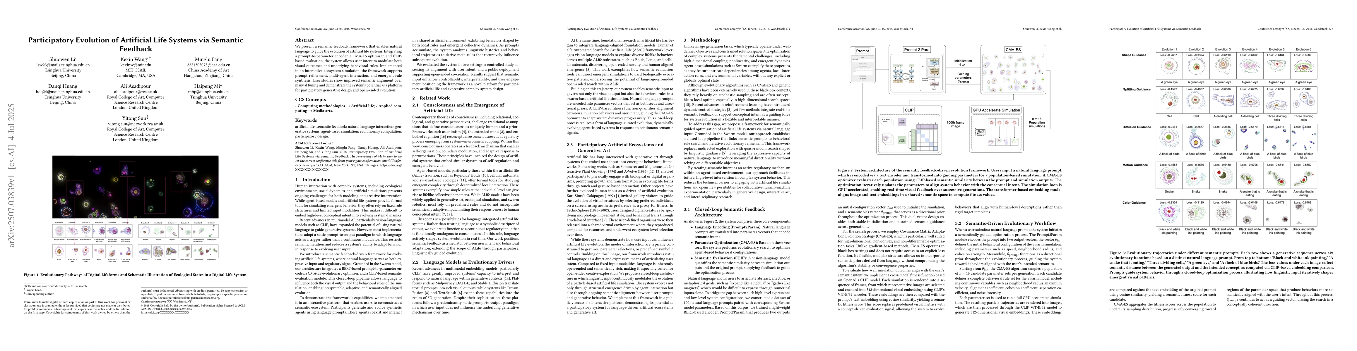Thumbnail for Participatory Evolution of Artificial Life Systems via Semantic Feedback