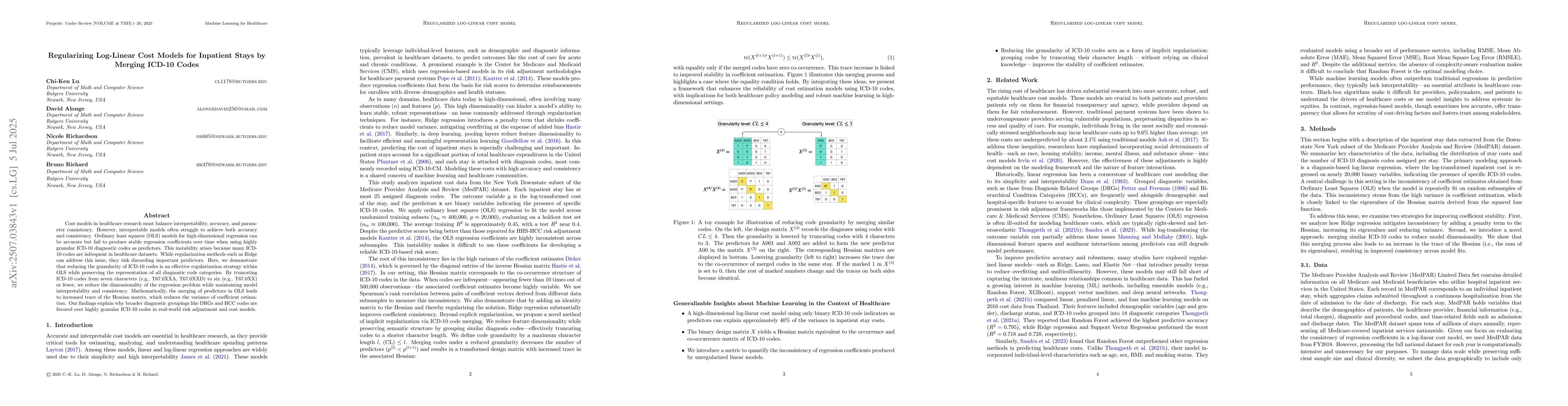 Thumbnail for Regularizing Log-Linear Cost Models for Inpatient Stays by Merging
  ICD-10 Codes