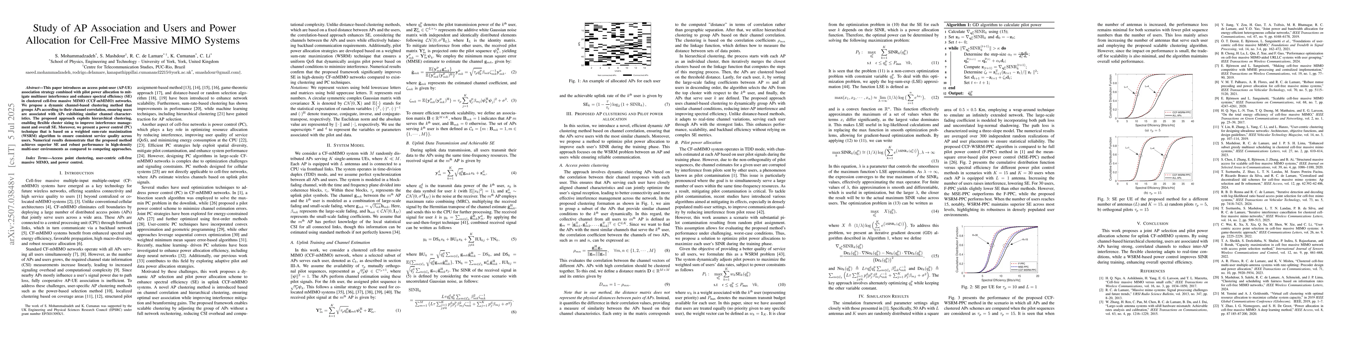 Thumbnail for Study of AP Association and Users and Power Allocation for Cell-Free
  Massive MIMO Systems