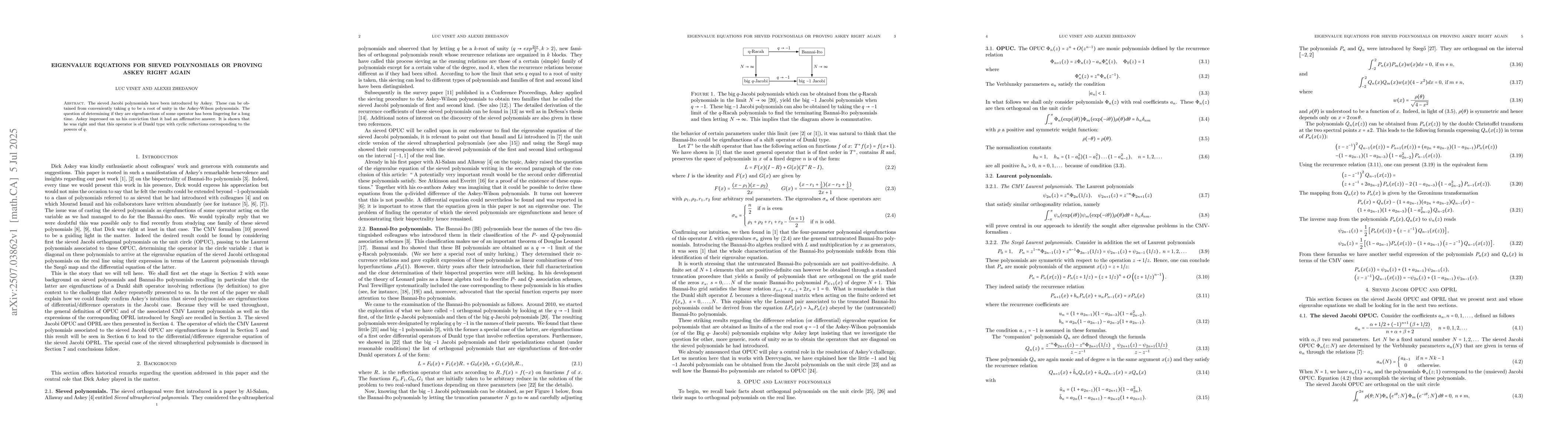 Thumbnail for Eigenvalue equations for sieved polynomials or proving Askey right again