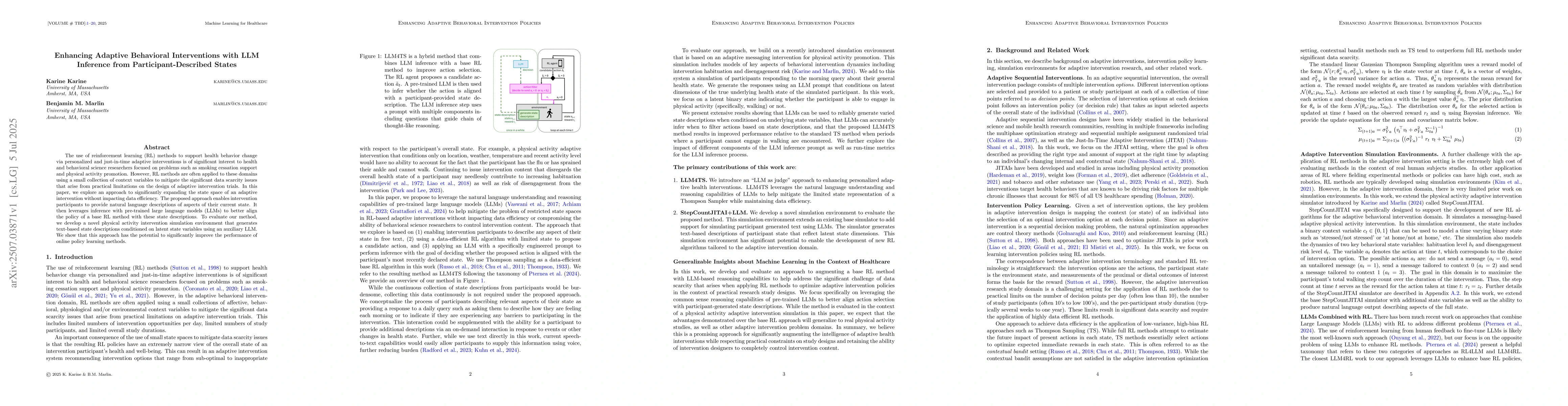 Thumbnail for Enhancing Adaptive Behavioral Interventions with LLM Inference from
  Participant-Described States