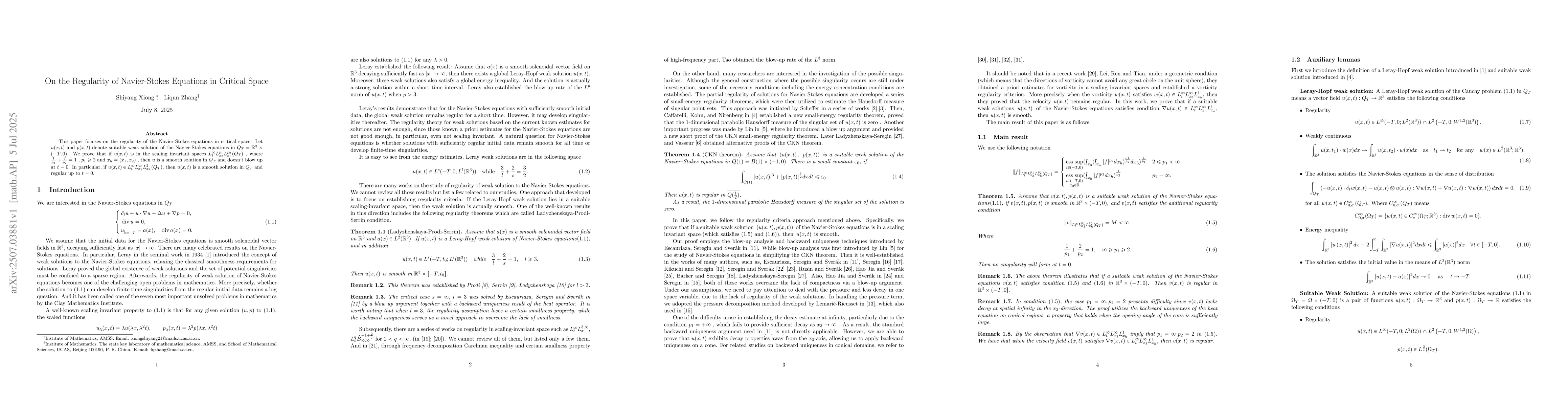 Thumbnail for On the Regularity of Navier-Stokes Equations in Critical Space