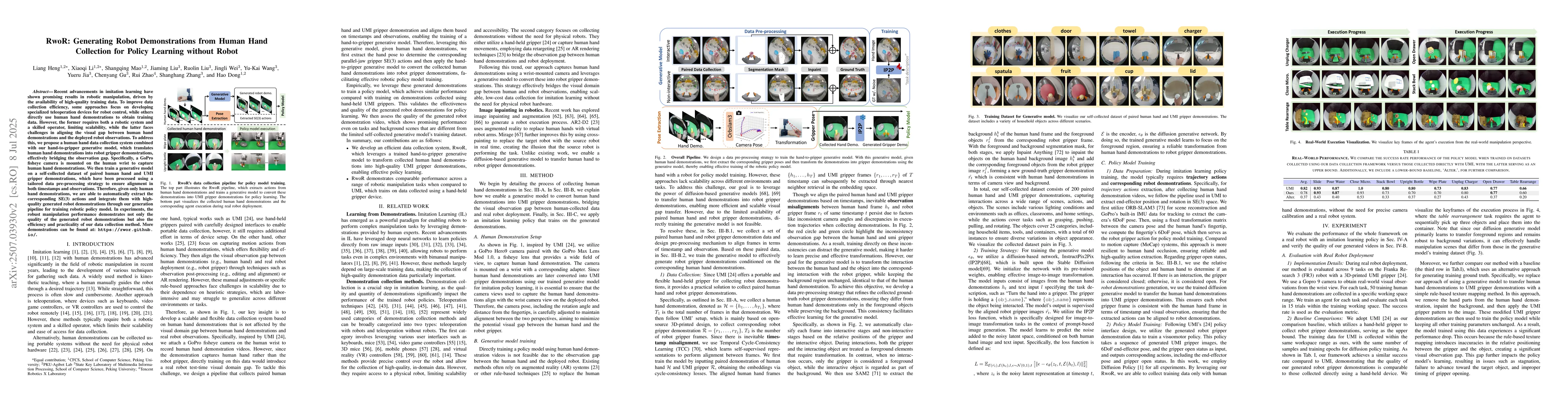 Thumbnail for RwoR: Generating Robot Demonstrations from Human Hand Collection for
  Policy Learning without Robot