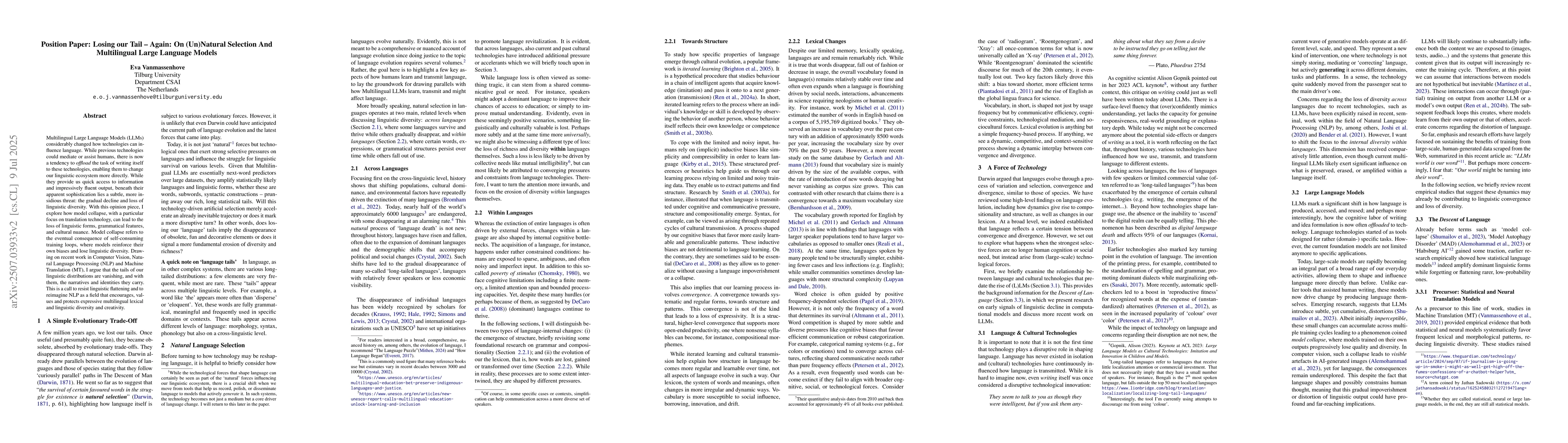 Thumbnail for Losing our Tail -- Again: On (Un)Natural Selection And Multilingual
  Large Language Models