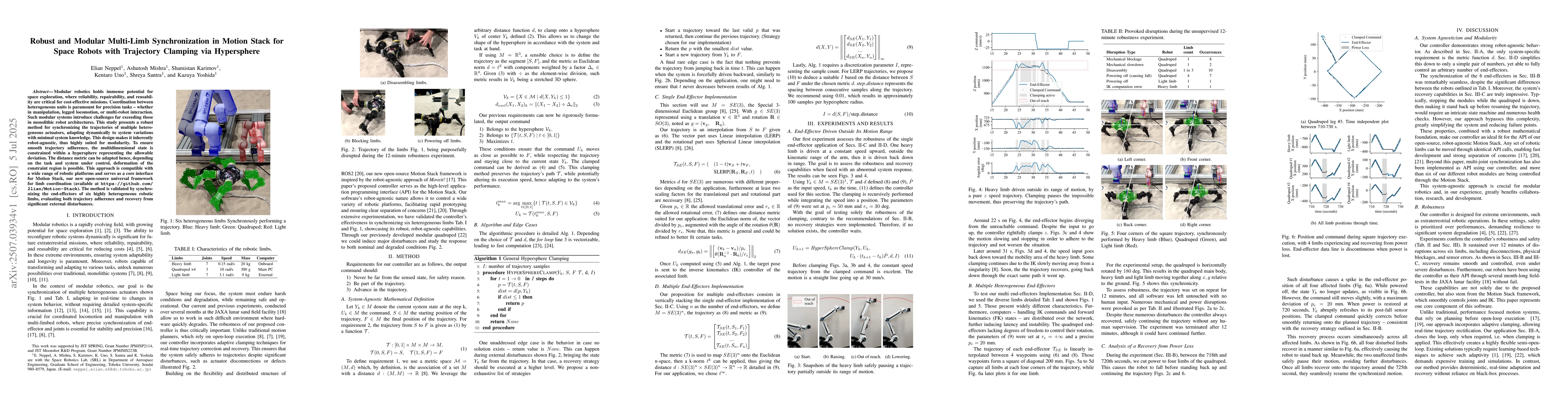Thumbnail for Robust and Modular Multi-Limb Synchronization in Motion Stack for Space
  Robots with Trajectory Clamping via Hypersphere