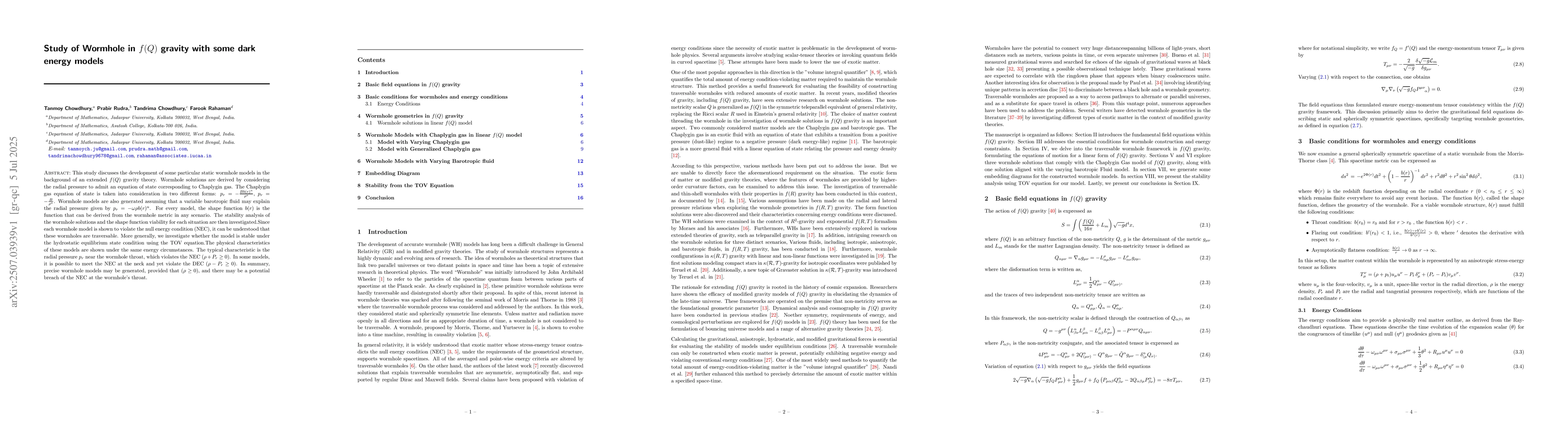 Thumbnail for Study of Wormhole in $f(Q)$ gravity with some dark energy models