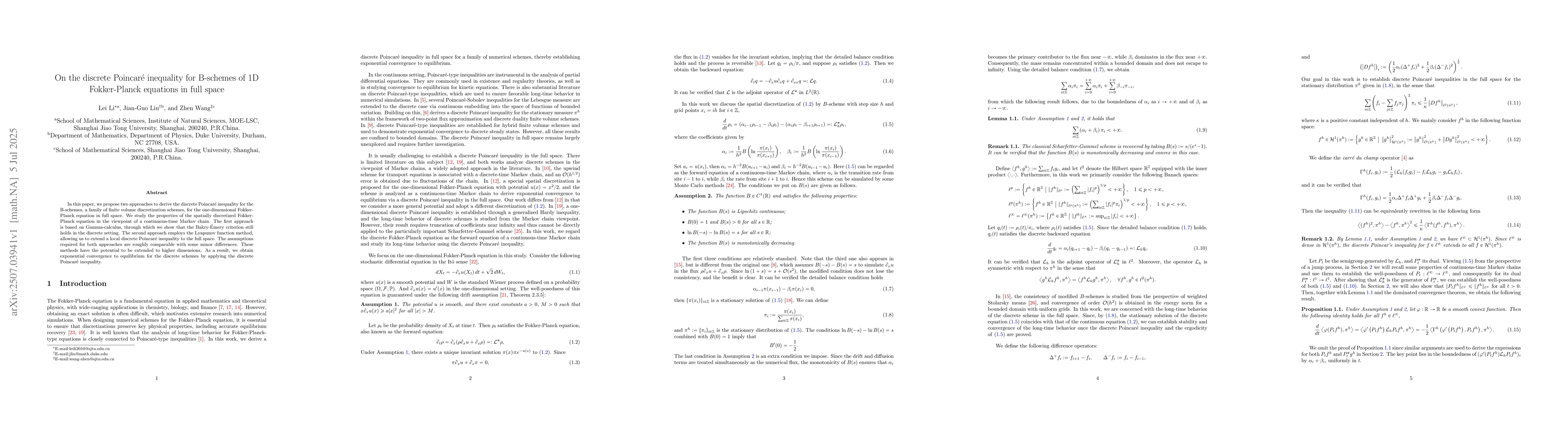 Thumbnail for On the discrete Poincaré inequality for B-schemes of 1D Fokker-Planck
  equations in full space