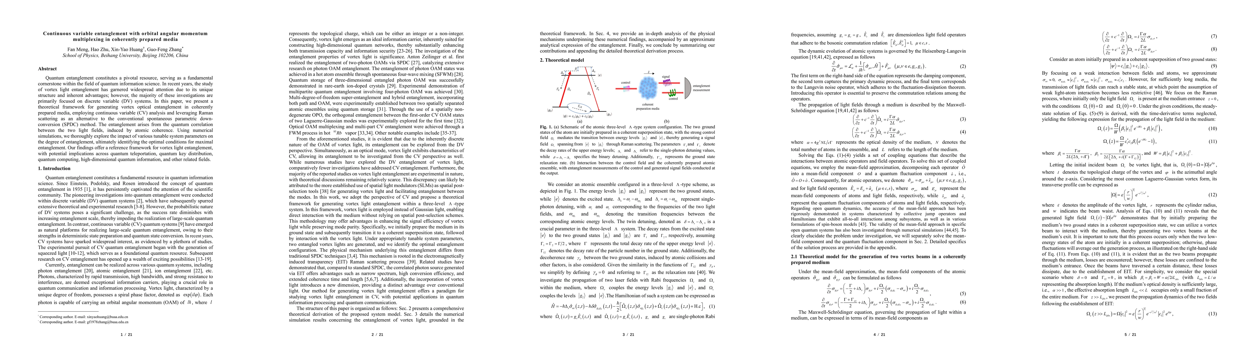 Thumbnail for Continuous variable entanglement with orbital angular momentum
  multiplexing in coherently prepared media