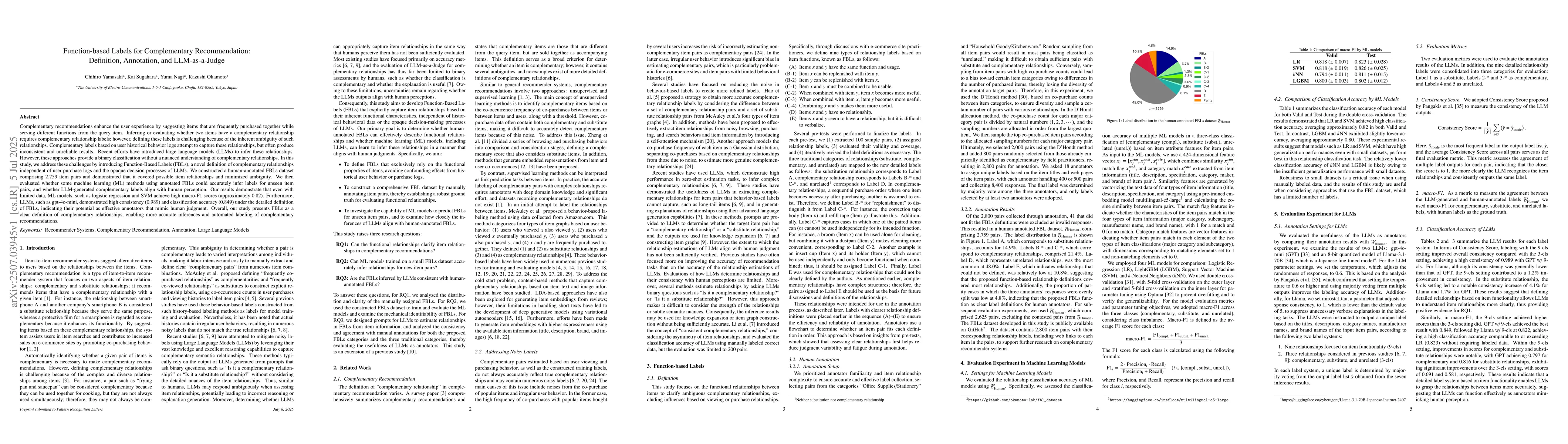 Thumbnail for Function-based Labels for Complementary Recommendation: Definition,
  Annotation, and LLM-as-a-Judge