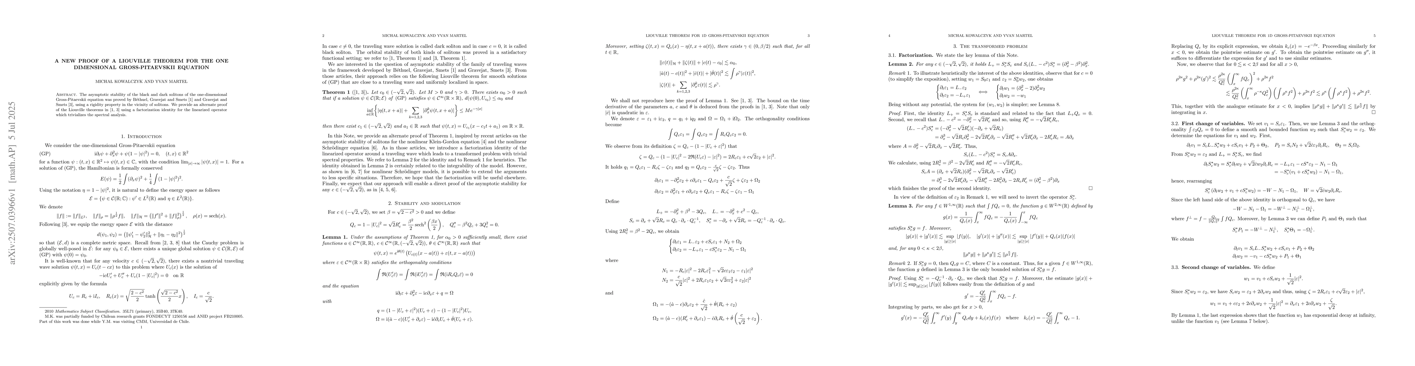 Thumbnail for A new proof of a Liouville theorem for the one dimensional
  Gross-Pitaevskii equation