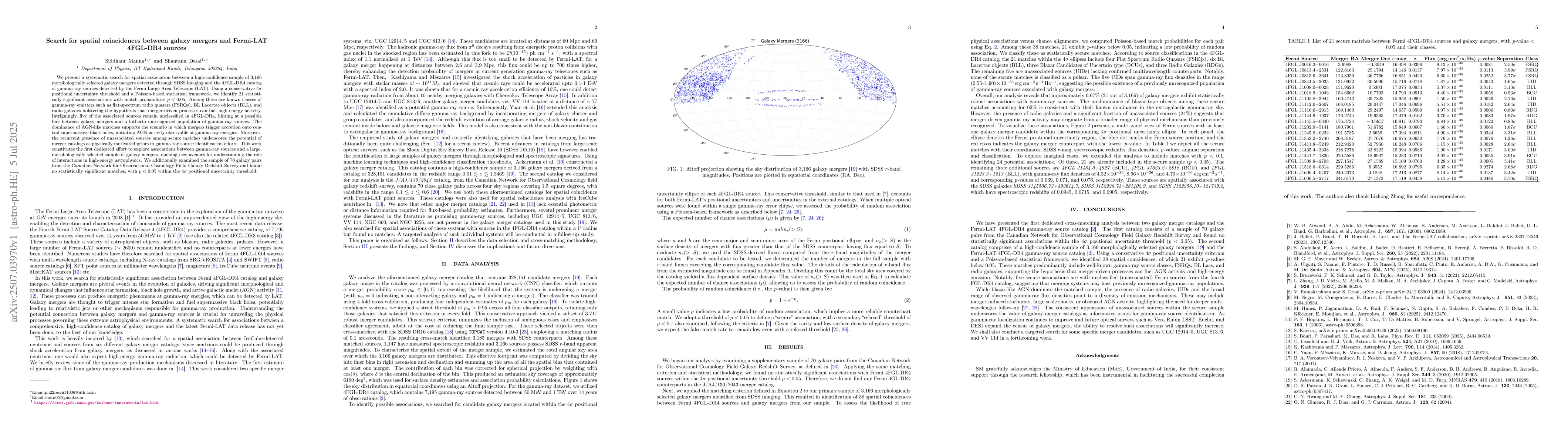 Thumbnail for Search for spatial coincidences between galaxy mergers and Fermi-LAT
  4FGL-DR4 sources
