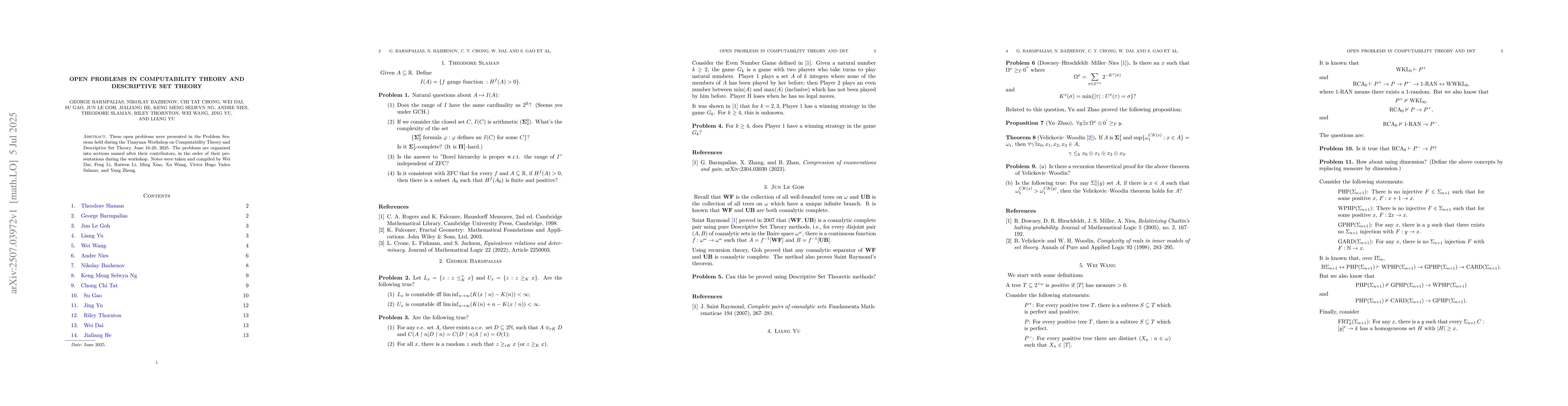Thumbnail for Open Problems in Computability Theory and Descriptive Set Theory