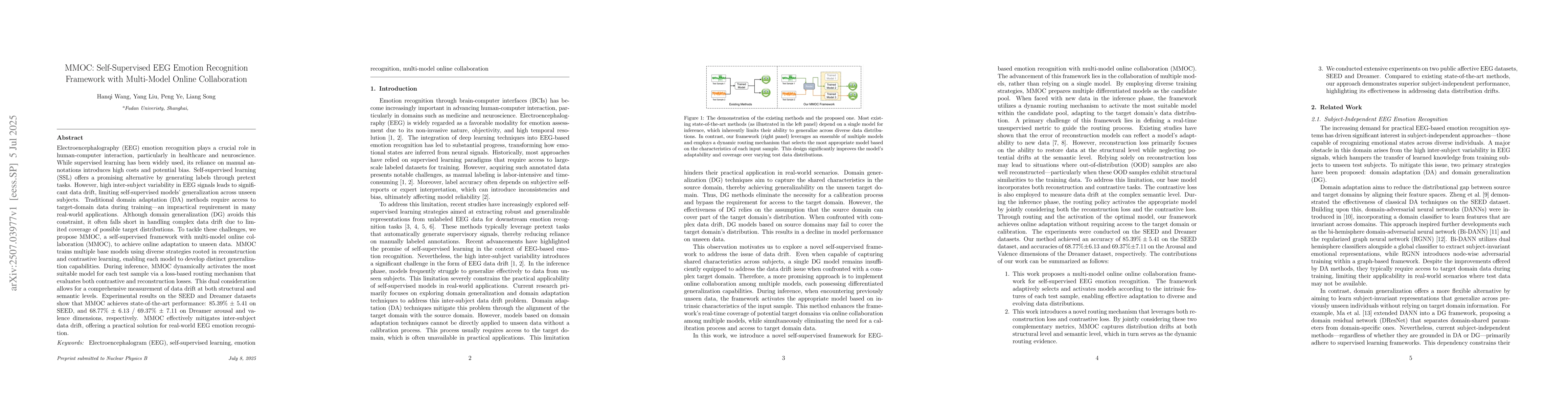 Thumbnail for MMOC: Self-Supervised EEG Emotion Recognition Framework with Multi-Model
  Online Collaboration
