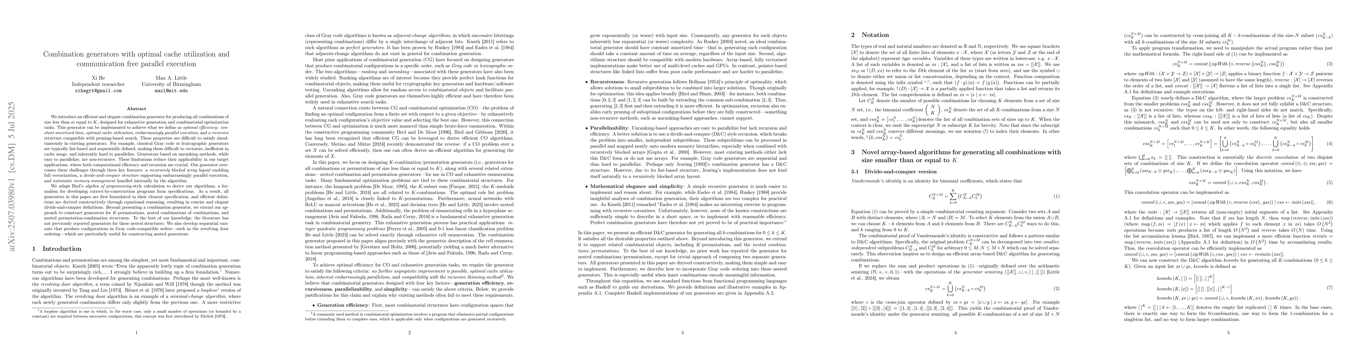 Thumbnail for Combination generators with optimal cache utilization and communication
  free parallel execution