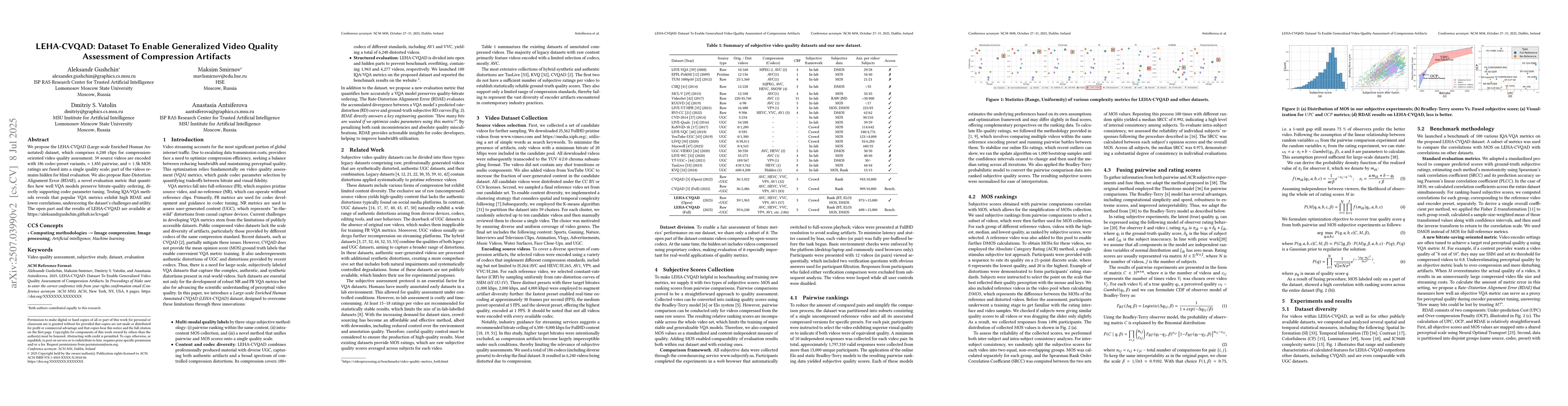 Thumbnail for LEHA-CVQAD: Dataset To Enable Generalized Video Quality Assessment of
  Compression Artifacts