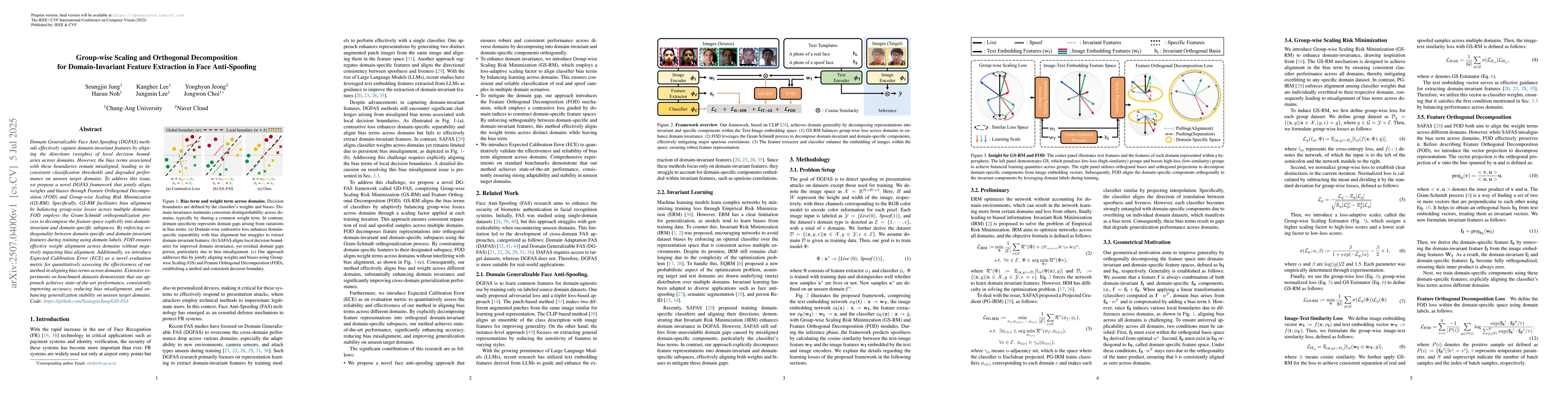 Thumbnail for Group-wise Scaling and Orthogonal Decomposition for Domain-Invariant
  Feature Extraction in Face Anti-Spoofing