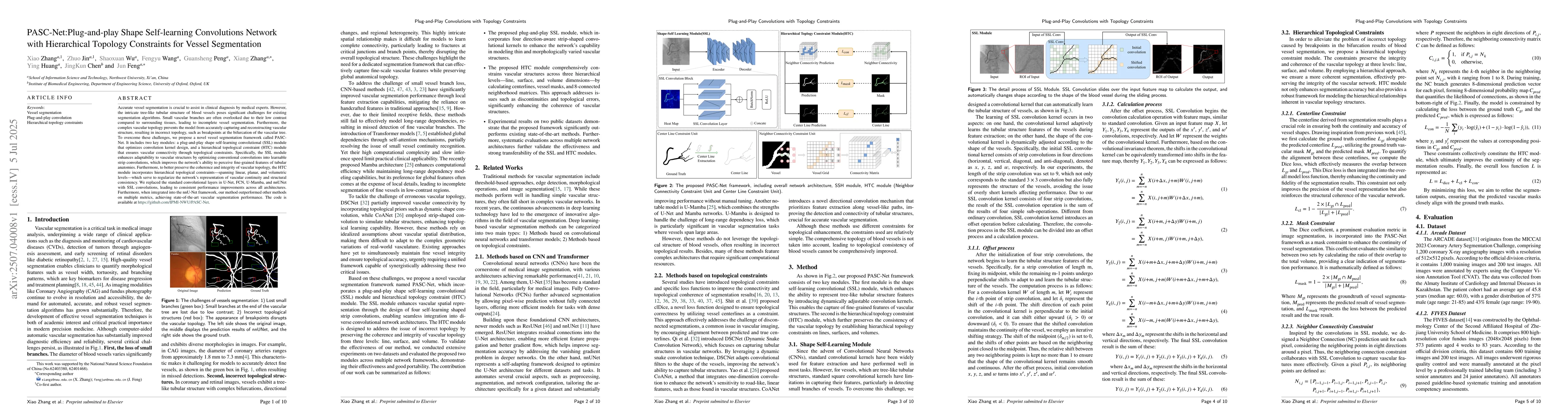 Thumbnail for PASC-Net:Plug-and-play Shape Self-learning Convolutions Network with
  Hierarchical Topology Constraints for Vessel Segmentation