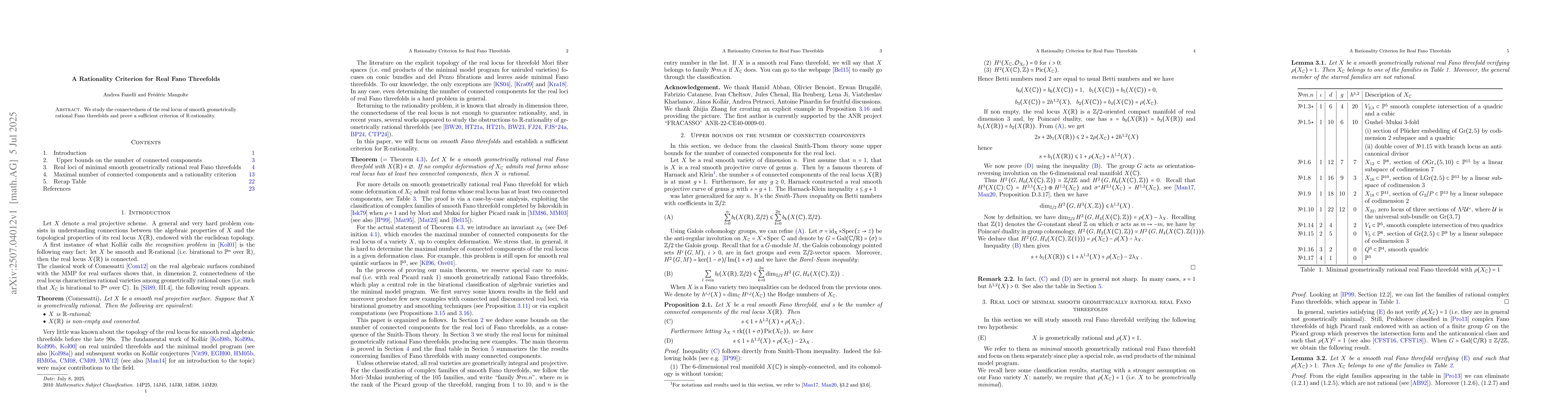 Thumbnail for A rationality criterion for real Fano threefolds