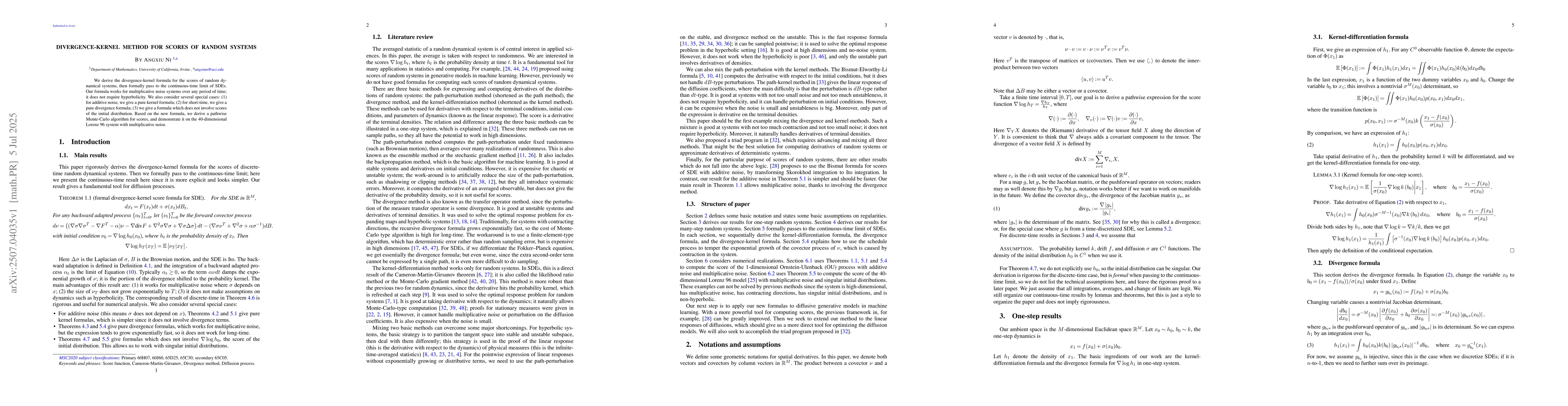 Thumbnail for Divergence-Kernel method for scores of random systems
