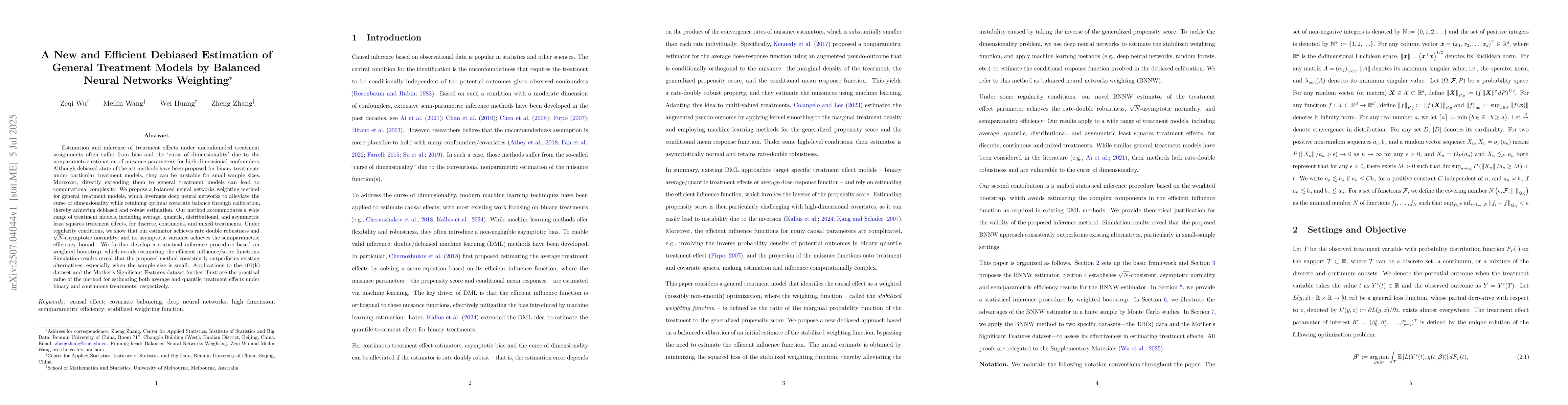 Thumbnail for A New and Efficient Debiased Estimation of General Treatment Models by
  Balanced Neural Networks Weighting