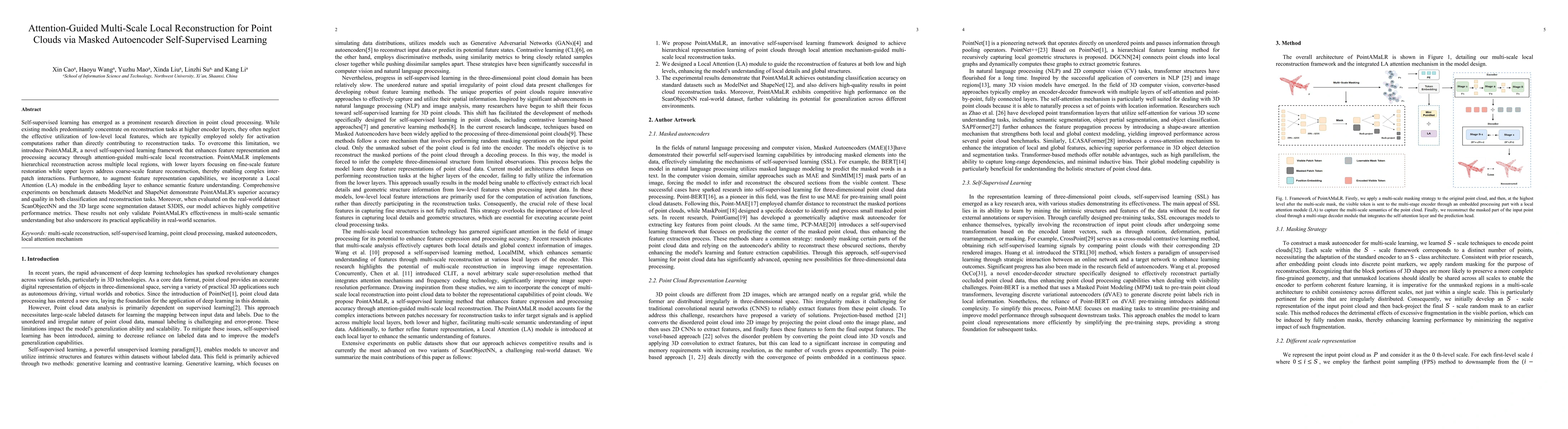 Thumbnail for Attention-Guided Multi-Scale Local Reconstruction for Point Clouds via
  Masked Autoencoder Self-Supervised Learning