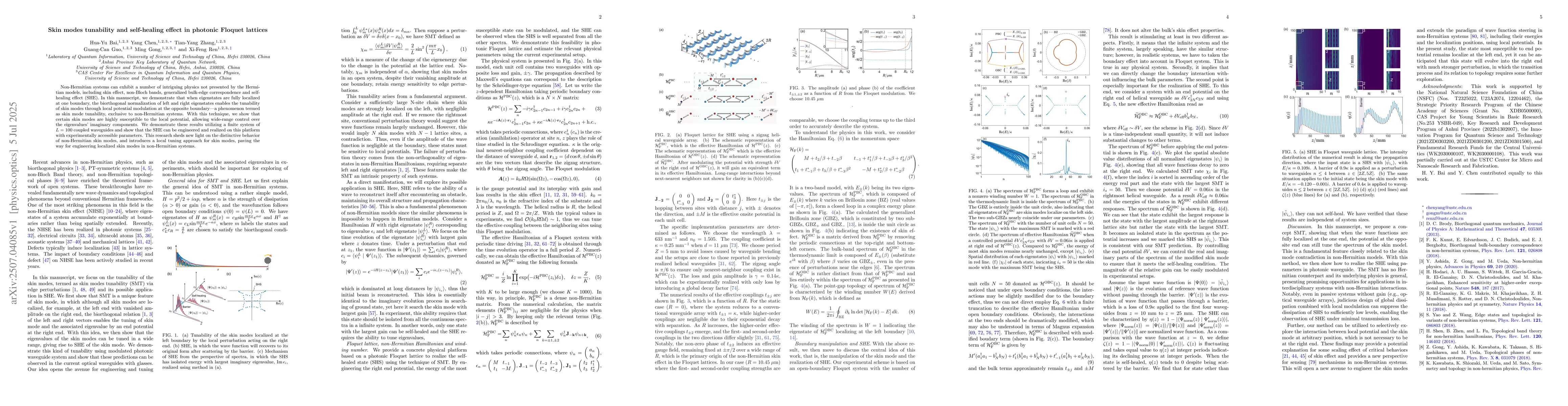 Thumbnail for Skin modes tunability and self-healing effect in photonic Floquet
  lattices