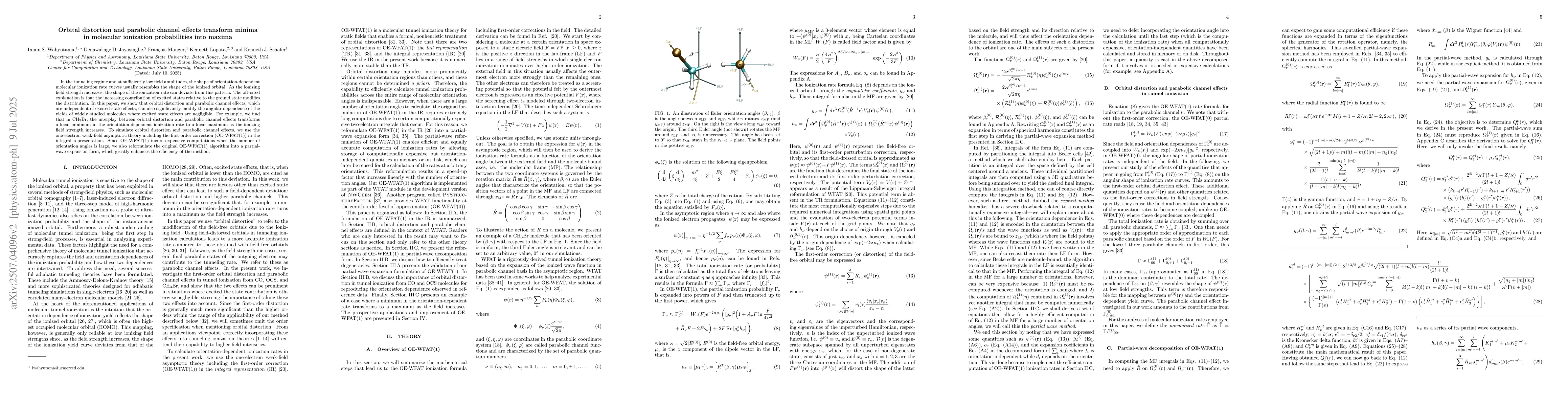Thumbnail for Orbital distortion and parabolic channel effects transform minima in
  molecular ionization probabilities into maxima