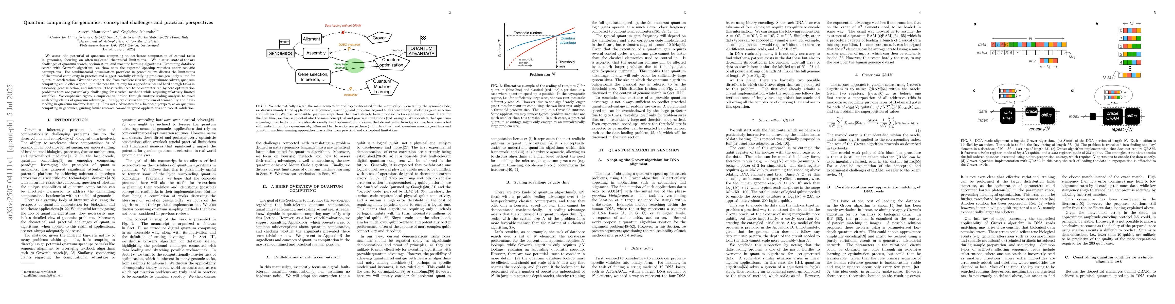 Thumbnail for Quantum computing for genomics: conceptual challenges and practical
  perspectives