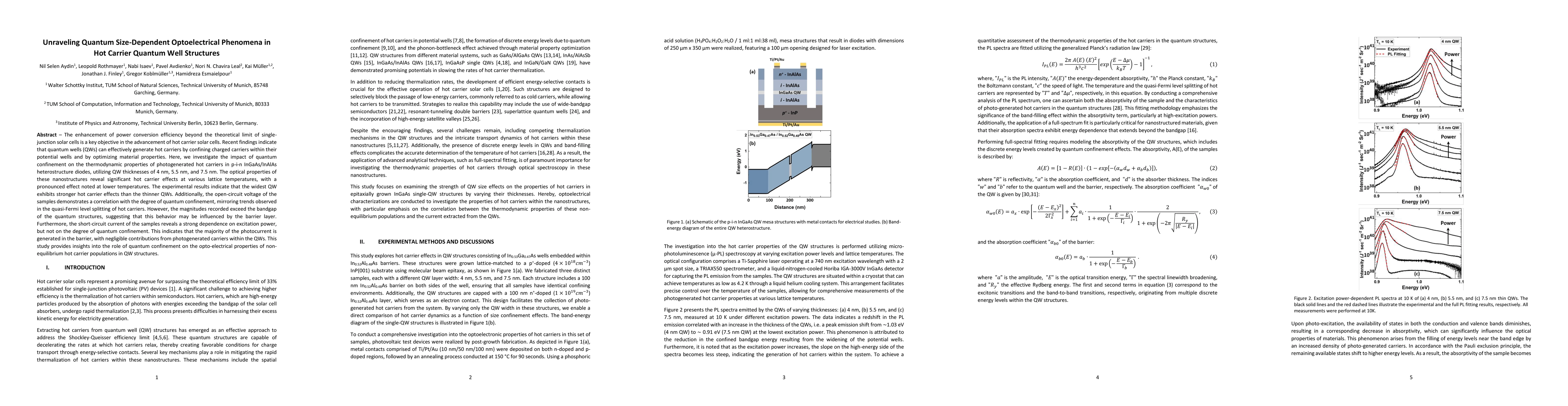 Thumbnail for Unraveling Quantum Size-Dependent Optoelectrical Phenomena in Hot
  Carrier Quantum Well Structures