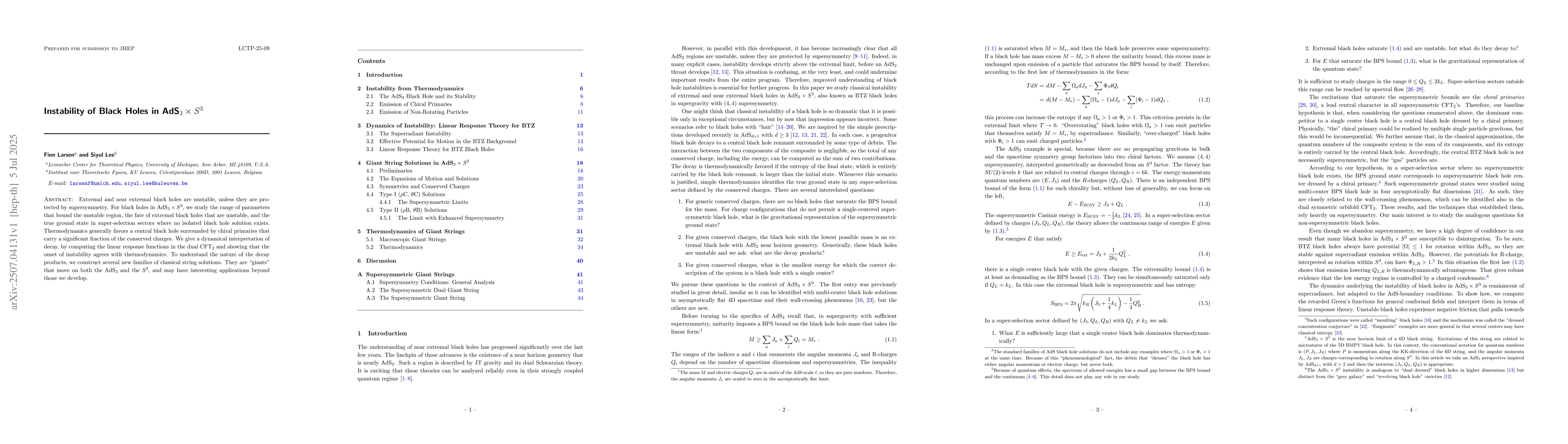 Thumbnail for Instability of Black Holes in AdS$_3 \times S^3$