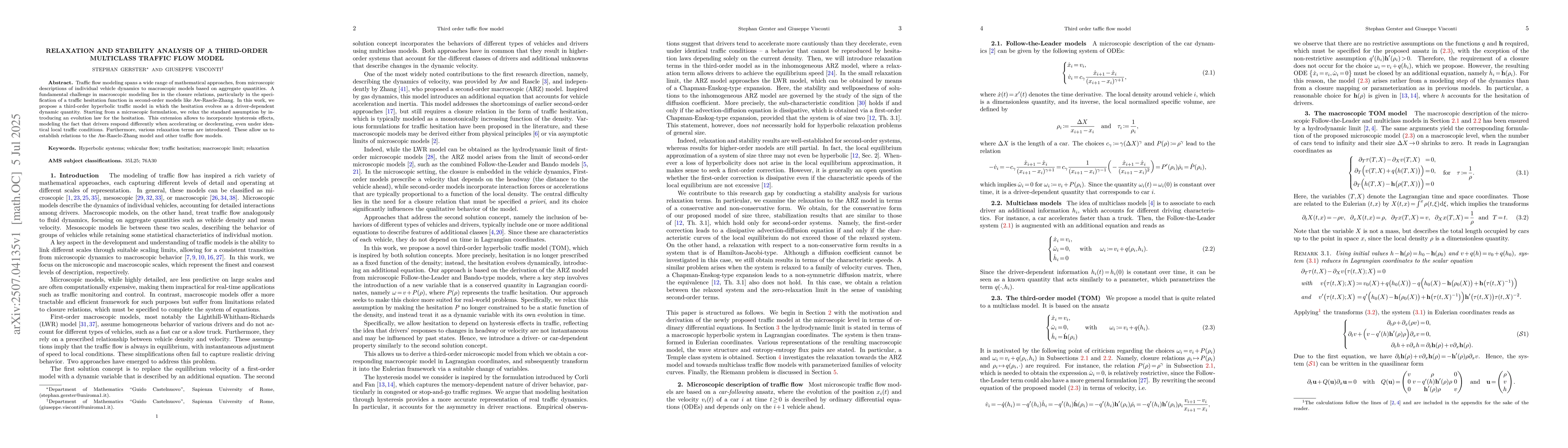 Thumbnail for Relaxation and stability analysis of a third-order multiclass traffic
  flow model