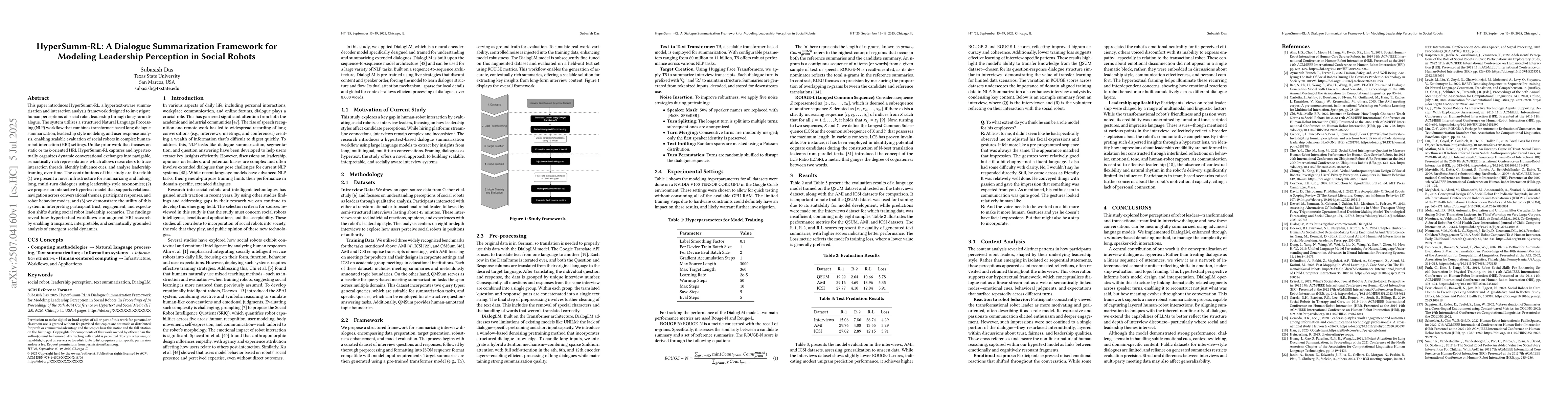 Thumbnail for HyperSumm-RL: A Dialogue Summarization Framework for Modeling Leadership
  Perception in Social Robots