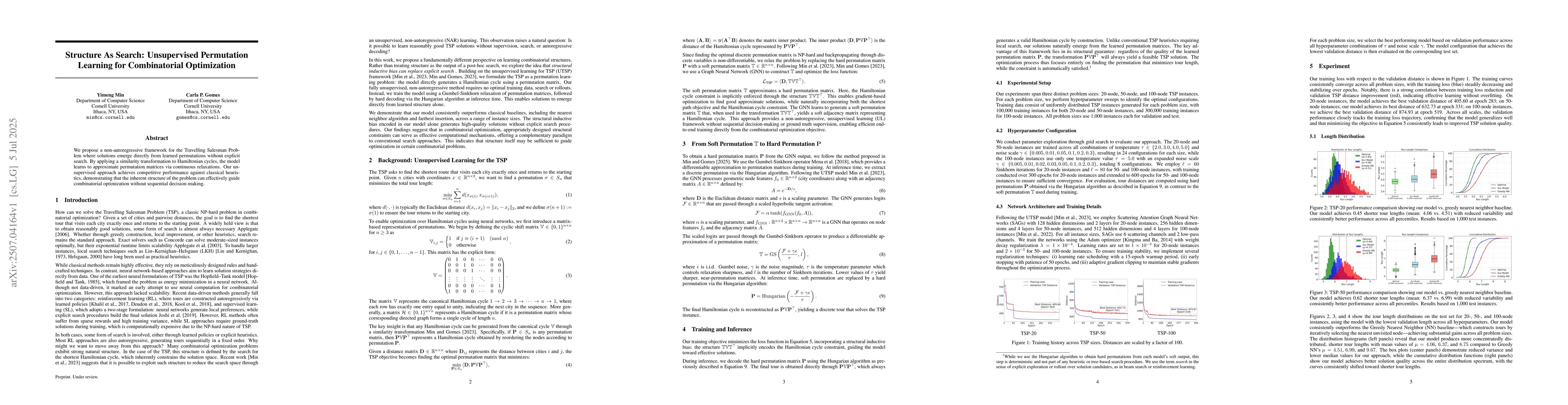 Thumbnail for Structure As Search: Unsupervised Permutation Learning for Combinatorial
  Optimization
