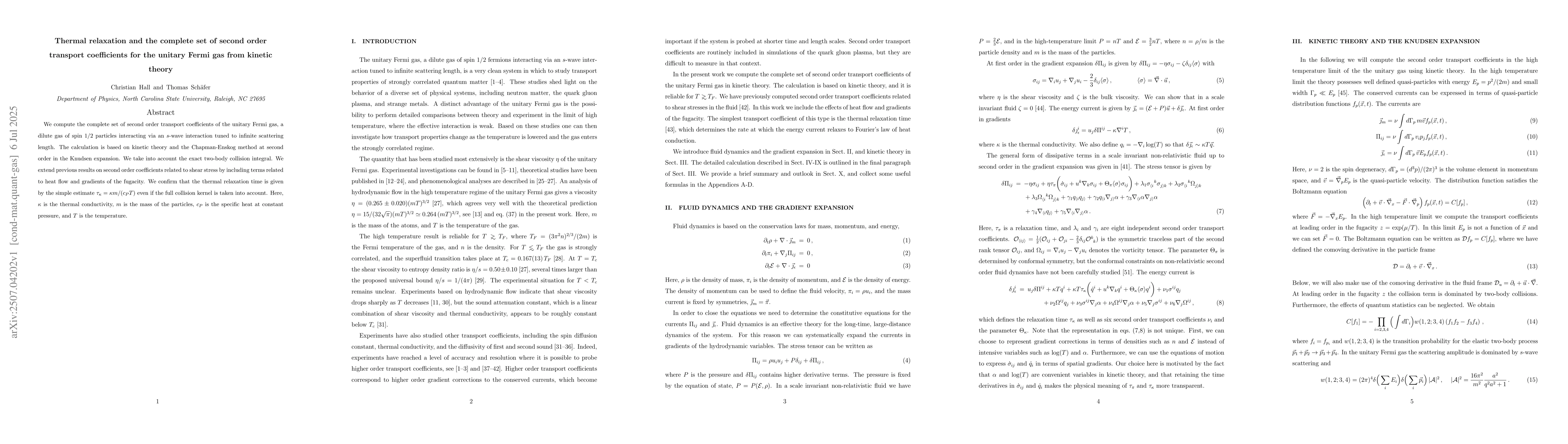 Thumbnail for Thermal relaxation and the complete set of second order transport
  coefficients for the unitary Fermi gas from kinetic theory