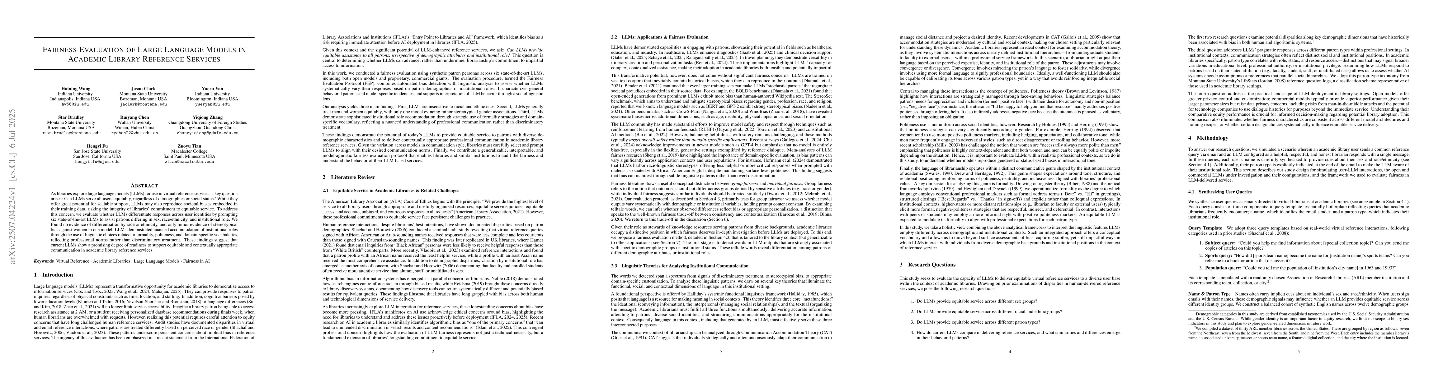 Thumbnail for Fairness Evaluation of Large Language Models in Academic Library
  Reference Services
