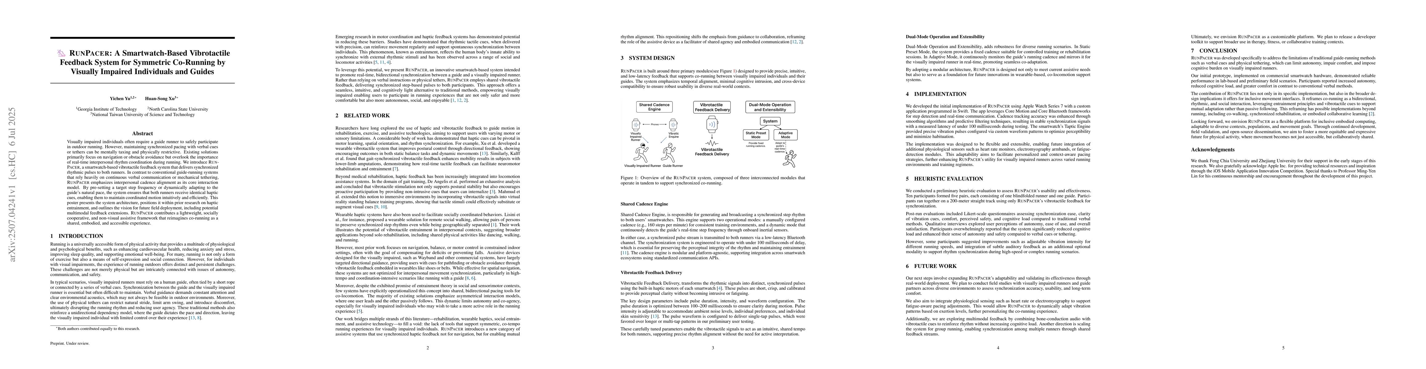 Thumbnail for RunPacer: A Smartwatch-Based Vibrotactile Feedback System for Symmetric
  Co-Running by Visually Impaired Individuals and Guides