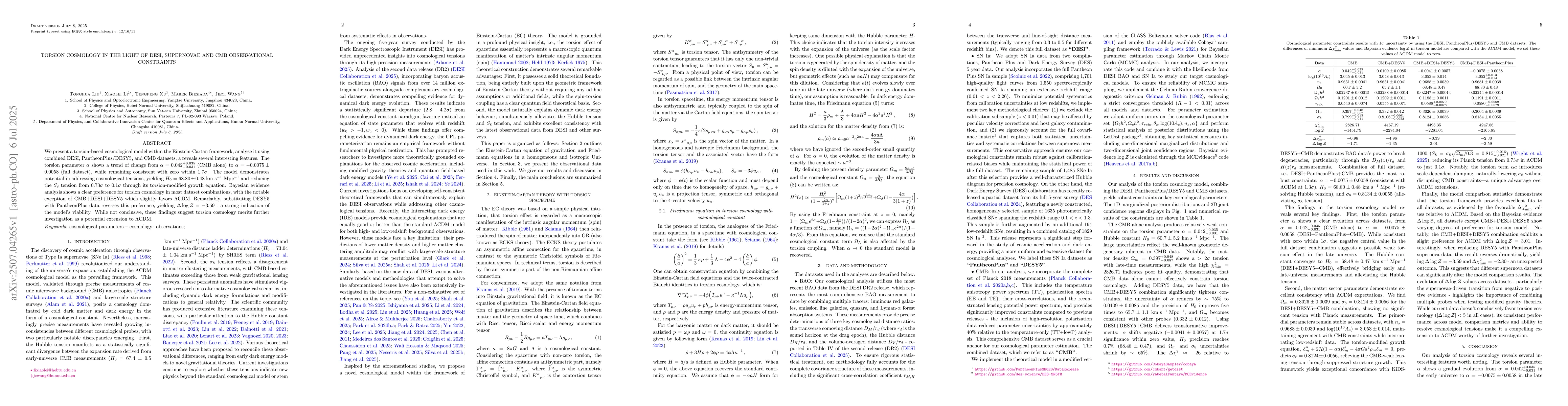 Thumbnail for Torsion cosmology in the light of DESI, supernovae and CMB observational
  constraints