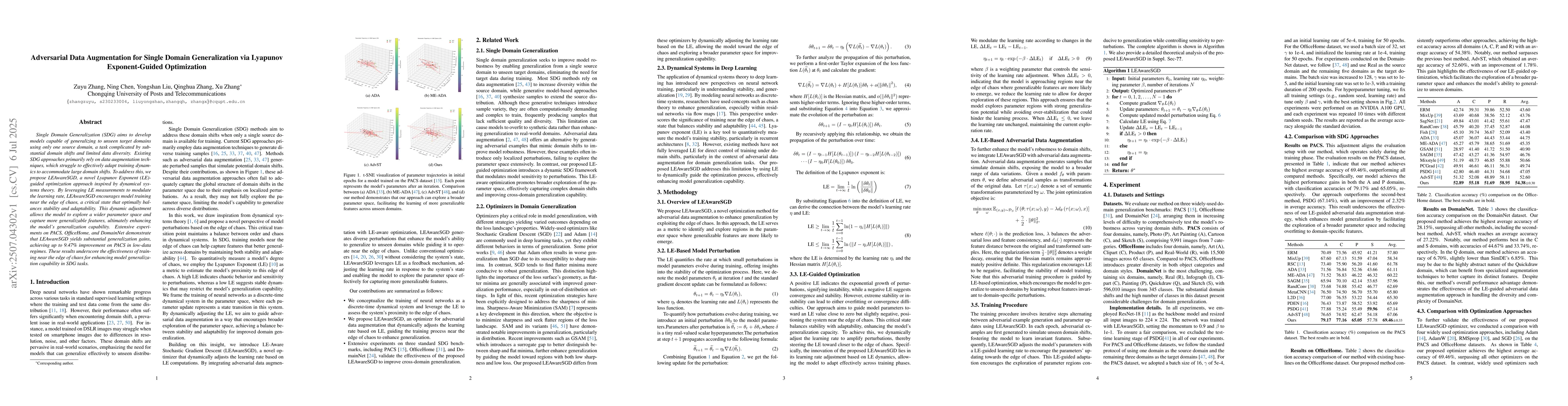Thumbnail for Adversarial Data Augmentation for Single Domain Generalization via
  Lyapunov Exponent-Guided Optimization