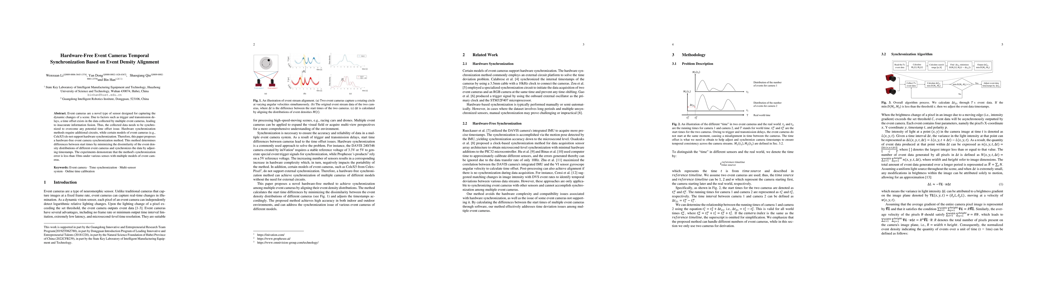 Thumbnail for Hardware-Free Event Cameras Temporal Synchronization Based on Event
  Density Alignment