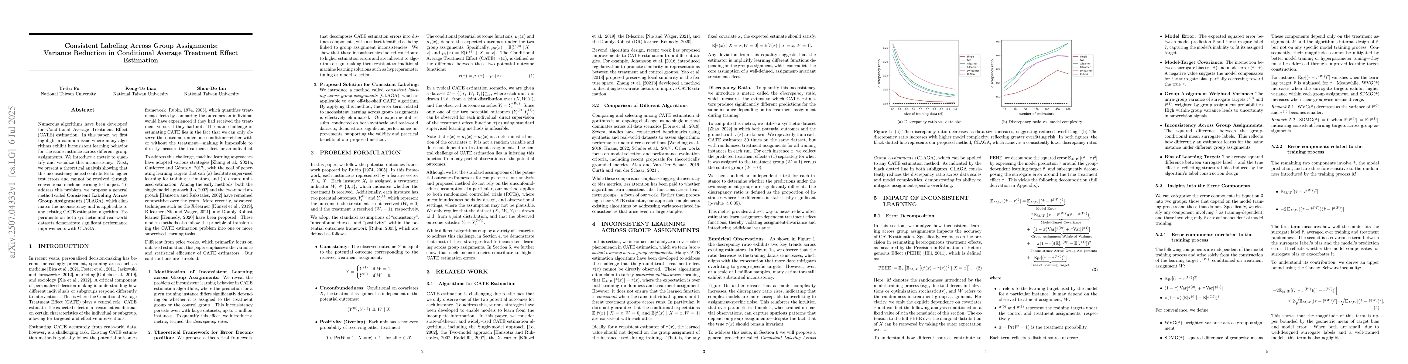 Thumbnail for Consistent Labeling Across Group Assignments: Variance Reduction in
  Conditional Average Treatment Effect Estimation